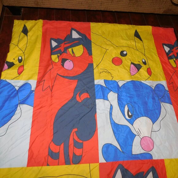 Pokemon Reversible Twin Duvet Cover & Pillowcase Rowlet Litten Poppilo Pikachu - Picture 3 of 9